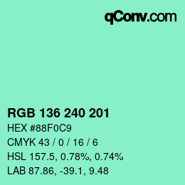 Color code: RGB 136 240 201 | qconv.com