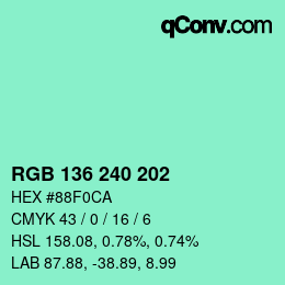 Color code: RGB 136 240 202 | qconv.com