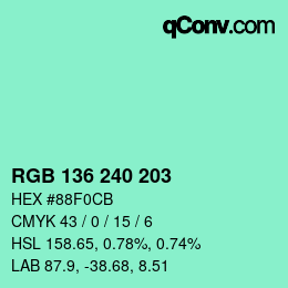 Color code: RGB 136 240 203 | qconv.com