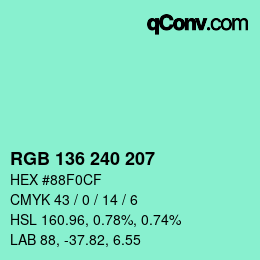 Color code: RGB 136 240 207 | qconv.com