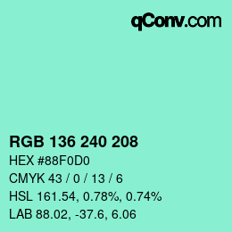 Color code: RGB 136 240 208 | qconv.com