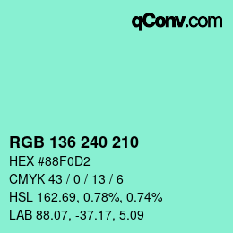 Color code: RGB 136 240 210 | qconv.com