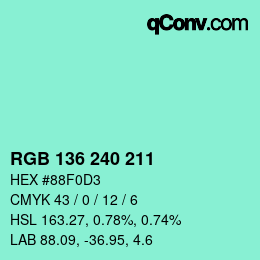 Color code: RGB 136 240 211 | qconv.com