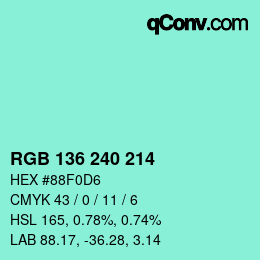 Color code: RGB 136 240 214 | qconv.com