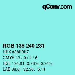 Color code: RGB 136 240 231 | qconv.com