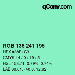 Color code: RGB 136 241 195 | qconv.com