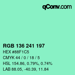 Color code: RGB 136 241 197 | qconv.com