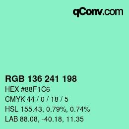 Color code: RGB 136 241 198 | qconv.com