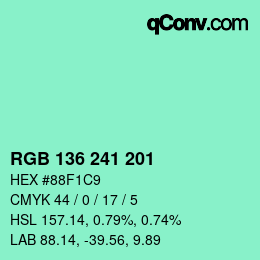 Color code: RGB 136 241 201 | qconv.com