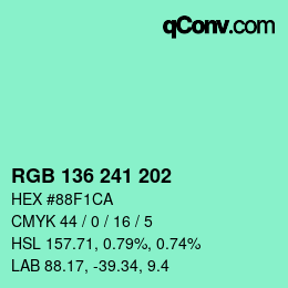 Color code: RGB 136 241 202 | qconv.com