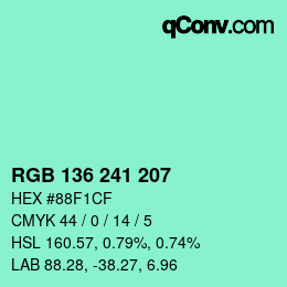 Color code: RGB 136 241 207 | qconv.com
