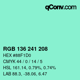 Color code: RGB 136 241 208 | qconv.com