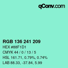 Color code: RGB 136 241 209 | qconv.com