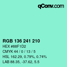 Color code: RGB 136 241 210 | qconv.com