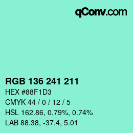 Color code: RGB 136 241 211 | qconv.com