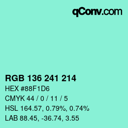 Color code: RGB 136 241 214 | qconv.com