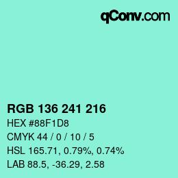 Color code: RGB 136 241 216 | qconv.com