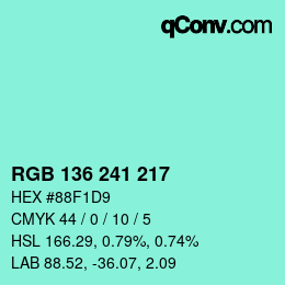 Color code: RGB 136 241 217 | qconv.com