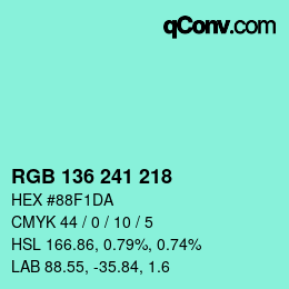 Color code: RGB 136 241 218 | qconv.com