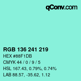 Color code: RGB 136 241 219 | qconv.com