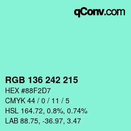 Color code: RGB 136 242 215 | qconv.com