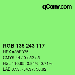 Color code: RGB 136 243 117 | qconv.com