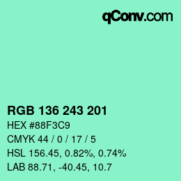 カラーコード: RGB 136 243 201 | qconv.com