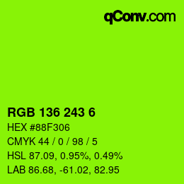 カラーコード: RGB 136 243 6 | qconv.com
