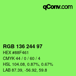カラーコード: RGB 136 244 97 | qconv.com