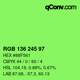Color code: RGB 136 245 97 | qconv.com