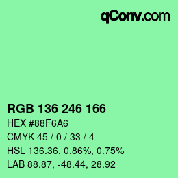 Color code: RGB 136 246 166 | qconv.com