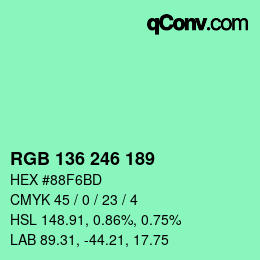 Color code: RGB 136 246 189 | qconv.com