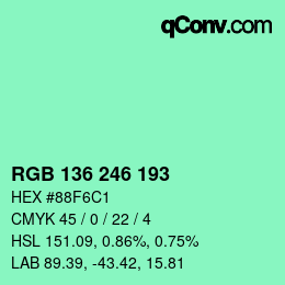 Color code: RGB 136 246 193 | qconv.com