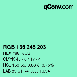 Color code: RGB 136 246 203 | qconv.com