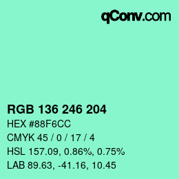 Color code: RGB 136 246 204 | qconv.com