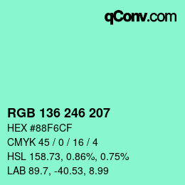 Color code: RGB 136 246 207 | qconv.com