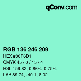 Color code: RGB 136 246 209 | qconv.com