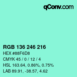 Color code: RGB 136 246 216 | qconv.com
