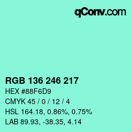 Color code: RGB 136 246 217 | qconv.com