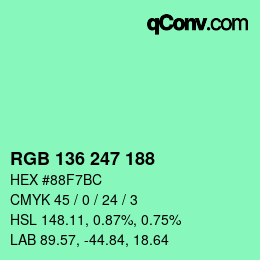 Color code: RGB 136 247 188 | qconv.com