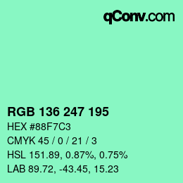 Color code: RGB 136 247 195 | qconv.com