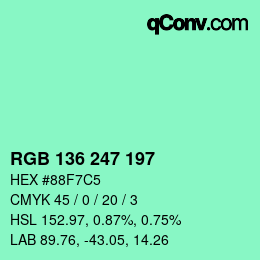 Color code: RGB 136 247 197 | qconv.com