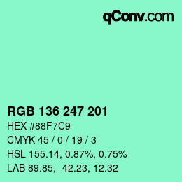Color code: RGB 136 247 201 | qconv.com