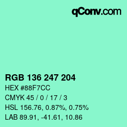 Color code: RGB 136 247 204 | qconv.com