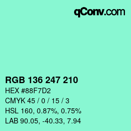 Color code: RGB 136 247 210 | qconv.com