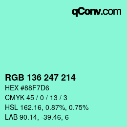 Color code: RGB 136 247 214 | qconv.com
