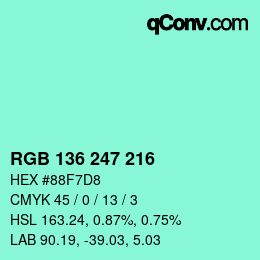 Color code: RGB 136 247 216 | qconv.com