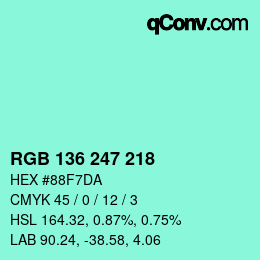 Color code: RGB 136 247 218 | qconv.com