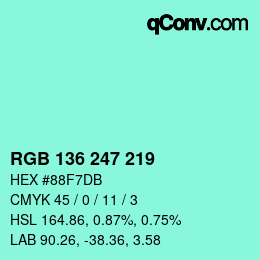 Color code: RGB 136 247 219 | qconv.com