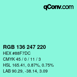 Color code: RGB 136 247 220 | qconv.com